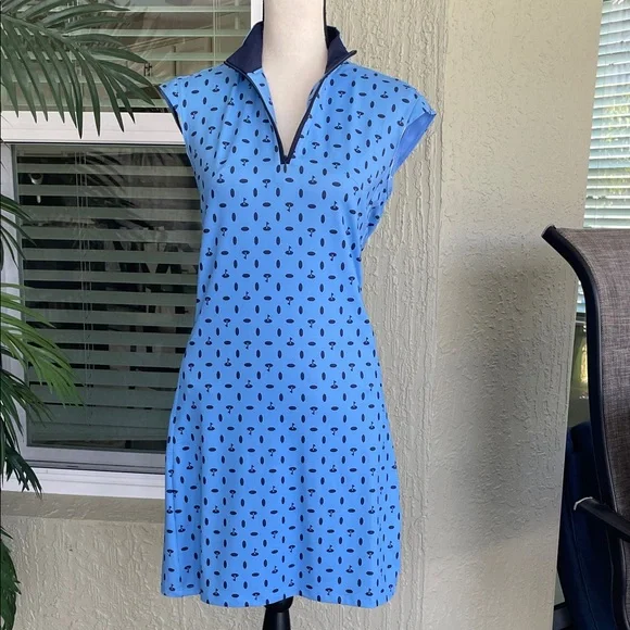 Stylish Blue Patterned Golf Dress (cutting green pattern) - Picture 1 of 6